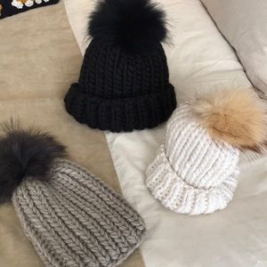 Hand Knit Snow Day Hats with fur poms!